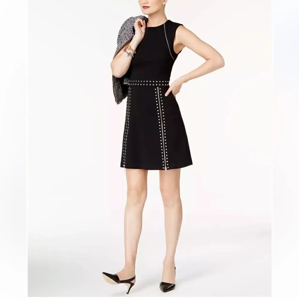 Michael Michael Kors Petite Studded Zippered Dress Black Size XS